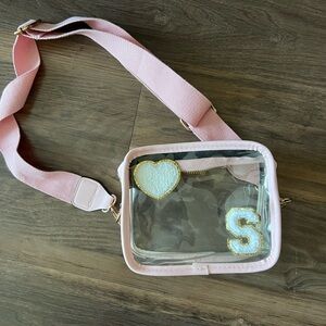 Pink Clear Crossbody Bag with Heart and S Patch